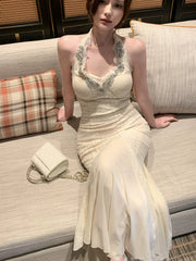 Modest Mermaid Halter Ivory Lace Prom Dresses Wedding Guest Gown 18th Nigh Party Birthday Outfits AB2424