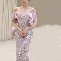 Modest Mermaid Spaghetti Straps Lilac Sequins Prom Dresses Inspiration Long Party Night Evening Dress 19th Birthday Outfits AB2320
