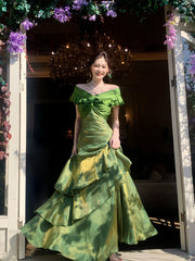 Elegant Mermaid Off The Shoulder Green Long Prom Dresses 16th Nigh Party Birthday Outfits AB2450