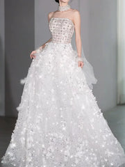 Modest Ball Gown Strapless White Sequins Prom Dresses Inspiration Long Party Evening Dress 21st Birthday Outfits AB2294