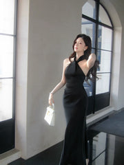 Modest Mermaid Halter Black Long Prom Dresses Wedding Guest Dress 20th Birthday Outfits AB2451