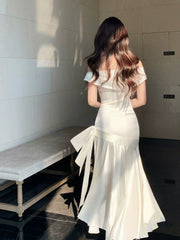 Elegant Mermaid Off The Shoulder White Long Prom Dresses 16th Nigh Party Birthday Outfits AB2452