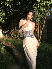Modest A Line Halter Chiffon Slit Prom Dresses Wedding Guest Dress 20th Birthday Outfits AB2455