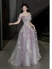 Sweet Ball Gown Off The Shoulder Tulle Pink Prom Dresses Inspiration Long Party Night Gowns 20th Birthday Outfits AB2238