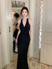 Elegant Mermaid Halter Black Sleeveless Backless Prom Dresses 16th Nigh Party Birthday Outfits AB2436