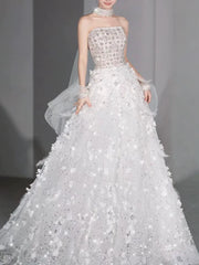 Modest Ball Gown Strapless White Sequins Prom Dresses Inspiration Long Party Evening Dress 21st Birthday Outfits AB2294