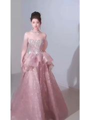 Sparkly A Line 2026 Strapless Pink Sequins Prom Dresses Inspiration Long Party Night Evening Gowns 19th Birthday Outfits AB2266