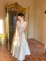 Modest A Line Square Neck Satin Prom Dresses Wedding Guest Dress 20th Birthday Outfits AB2453