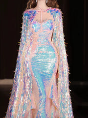 Sparkly Mermaid Sweetheart Sequins With Cape Prom Dresses Inspiration Long Party Night Gowns 20th Birthday Outfits AB2297