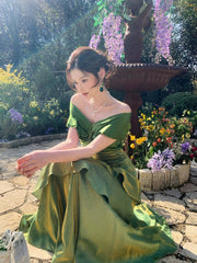 Elegant Mermaid Off The Shoulder Green Long Prom Dresses 16th Nigh Party Birthday Outfits AB2450