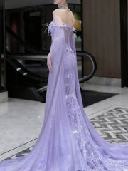 Sparkly Mermaid Halter Lilac Sequins Prom Dresses Inspiration Long Party Night Gowns 20th Birthday Outfits AB2295