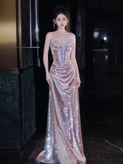 Sparkly Mermaid Strapless Sequins With Beaded Bodice Prom Dresses Inspiration Long Party Night Gowns 20th Birthday Outfits AB2249