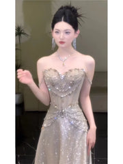 Sparkly A Line Strapless Sequins Prom Dresses Inspiration Long Party Night Gowns 19th Birthday Outfits AB2259