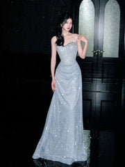 Sparkly Sheath Strapless Blue Sequins Prom Dresses Inspiration Long Party Night Gowns 20th Birthday Outfits AB2239