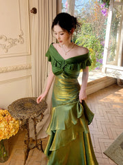 Elegant Mermaid Off The Shoulder Green Long Prom Dresses 16th Nigh Party Birthday Outfits AB2450