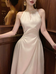 Sexy A Line Jewel Neck White Satin Ankle Length Prom Dresses Wedding Guest Dress 22th Birthday Outfits AB2507