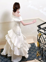 Elegant Mermaid Off The Shoulder White Long Prom Dresses 16th Nigh Party Birthday Outfits AB2504