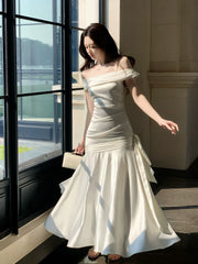 Elegant Mermaid Off The Shoulder White Long Prom Dresses 16th Nigh Party Birthday Outfits AB2452