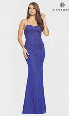 Faviana Long Yellow Prom Dress with Strappy Back