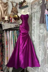 Modest Mermaid One Shoulder Grape 80s Satin Sleeveless Party Gowns Prom Dresses N1968