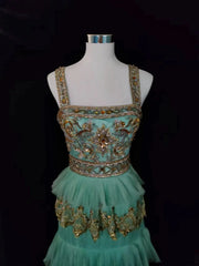 Vintage Prom Dresses Inspo A Line Strapless Green Tulle With Beading Appliqued For Women Formal Dress N3210