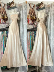 Vintage Mermaid Spaghetti Straps Champagne With Slit Long Prom Dresses N1940