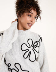 Abstract Flower Embroidery Jumper