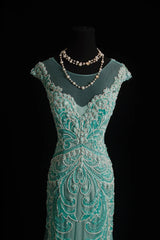 Vintage Mermaid Green Tulle Sleeveless Summer Formal For Women Girls Teens Prom Dresses N2244