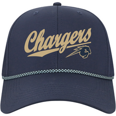 Adult hat, Legacy, navy with paracord, Chargers script with horse logo