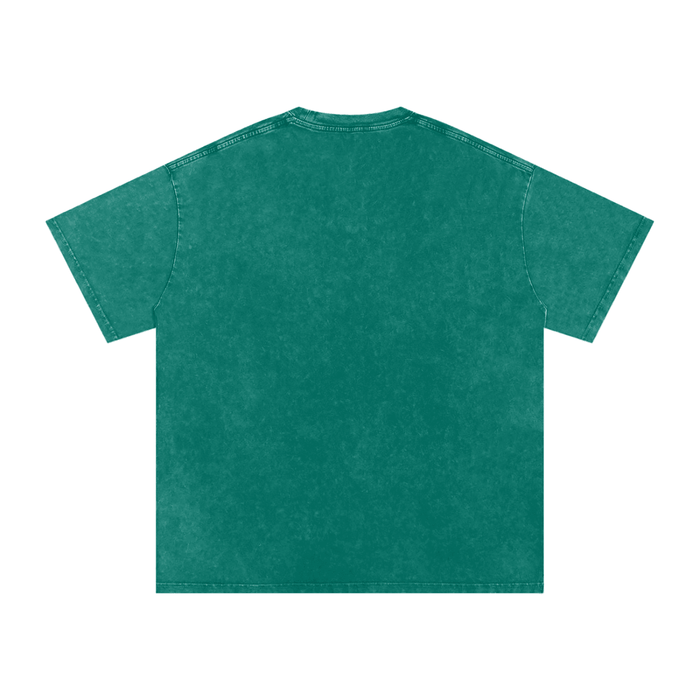Teal vintage wash t-shirt with relaxed fit, ideal for streetwear style and casual NYC-inspired looks.