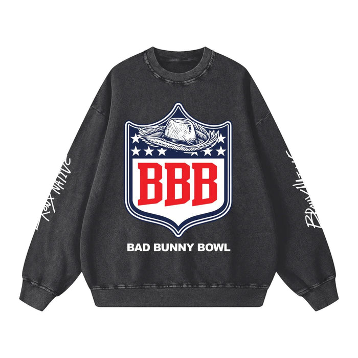 Bad Bunny Bowl Snow Washed Oversized Sweatshirt by Bronx Native