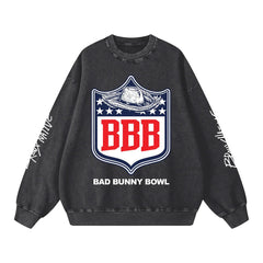 Bad Bunny Bowl Snow Washed Oversized Sweatshirt by Bronx Native
