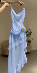 Elegant Pink Vintage Spaghetti Strap Long Chiffon Prom Dress Evening Dress Party Dress N1869