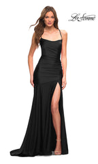 Long La Femme Designer Prom Dress with Open Back