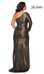 La Femme Long Metallic Plus-Size Formal Prom Dress
