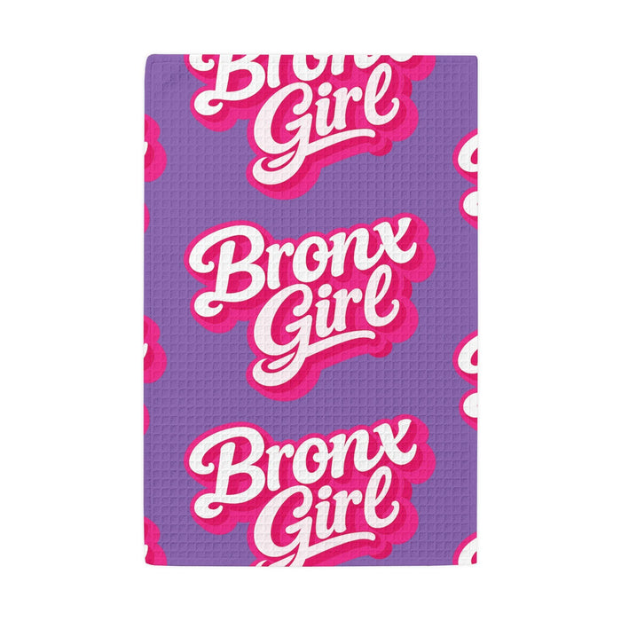Bronx Girl Waffle Weave Kitchen Towel — Bold Purple Retro Script by Bronx Native