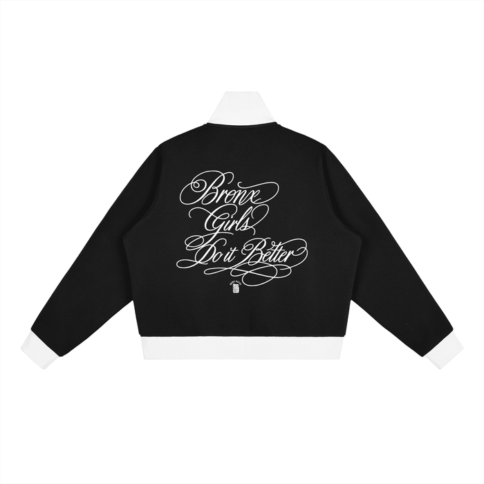 Bronx Girls Do It Better Contrast Side Stripe Fleece Cropped Track Jacket by Bronx Native
