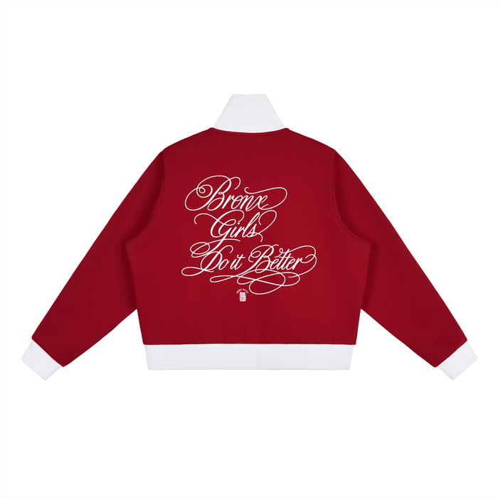 Bronx Girls Do It Better Contrast Side Stripe Fleece Cropped Track Jacket by Bronx Native
