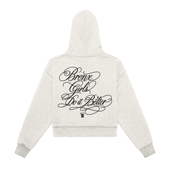 Bronx Girls Do It Better Fleeced Zip-Up Cropped Hoodie
