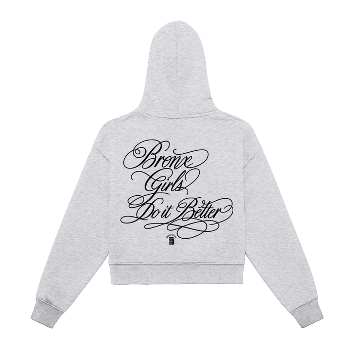 Bronx Girls Do It Better Fleeced Zip-Up Cropped Hoodie