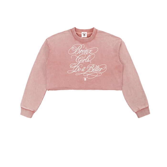 Bronx Girls Do It Better Snow Washed Raw Edge Cropped Sweatshirt by Bronx Native