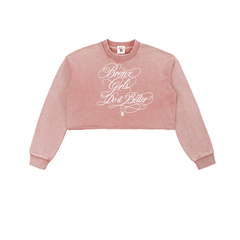 Bronx Girls Do It Better Snow Washed Raw Edge Cropped Sweatshirt by Bronx Native