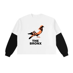 Bronx Pidgeon Layered Contrast Sleeve Cotton T-Shirt by Bronx Native