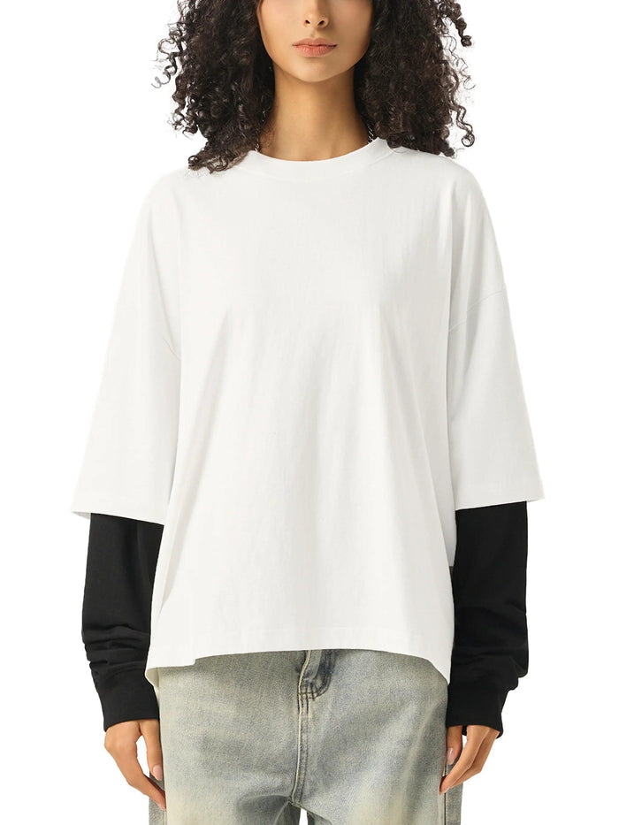 Bronx Pidgeon Layered Contrast Sleeve Cotton T-Shirt by Bronx Native