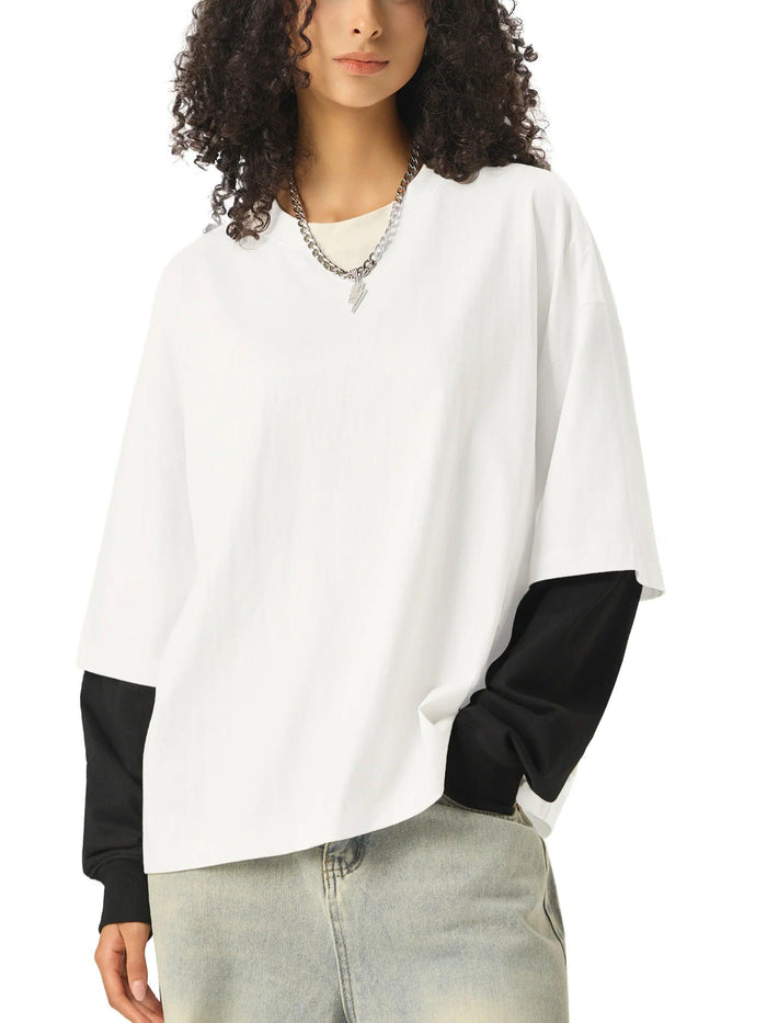 Bronx Pidgeon Layered Contrast Sleeve Cotton T-Shirt by Bronx Native