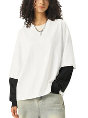 Bronx Pidgeon Layered Contrast Sleeve Cotton T-Shirt by Bronx Native