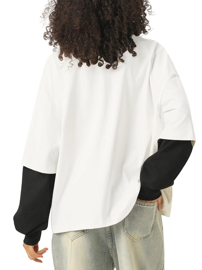 Bronx Pidgeon Layered Contrast Sleeve Cotton T-Shirt by Bronx Native