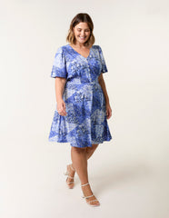 Curve Shirred Waist Button Mini Dress