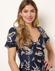 Knot Front Puff Sleeve Dress