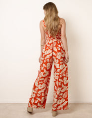 Tropical Tie Front Jumpsuit